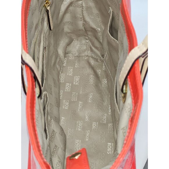 Michael Kors Women's Red Leather Jet Set Mirror Metallic Patent Tote Large 1794 - Picture 13 of 16